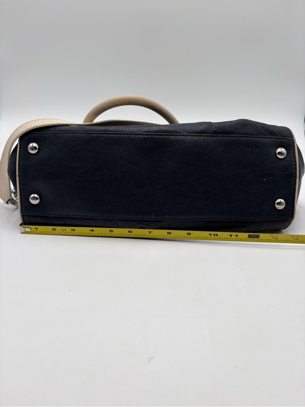 Michael Kors Navy Blue & Beige Leather Shoulder Satchel Handbag Purse - Picture 11 of 15